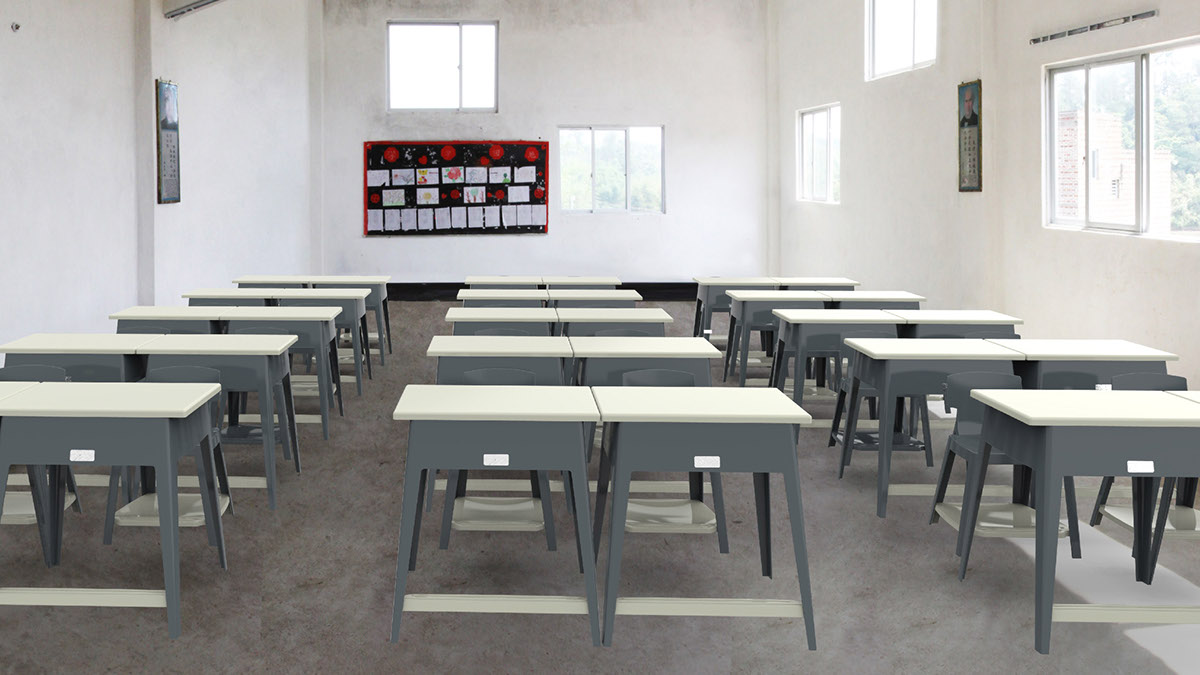 china rural school kid children social innovation Education table chair Furniture System furniture monoblock Injection Mold plastic