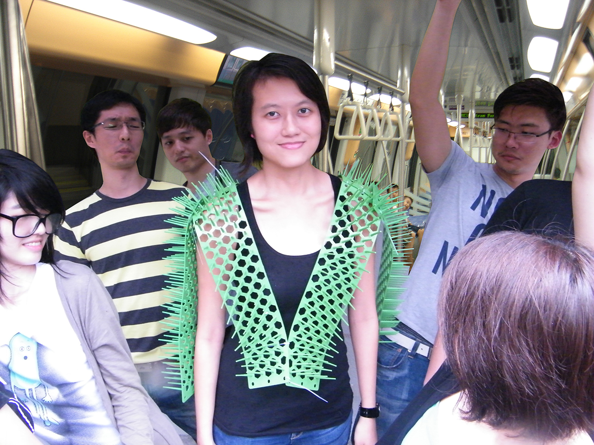 spikes vest personal Space  subway trains Protect chindogu