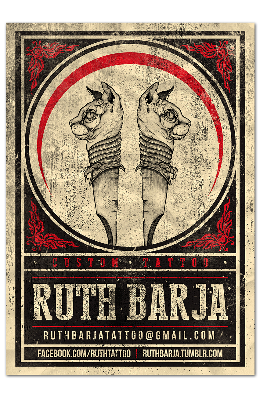 ruth barja ruth barja tattoo poster tattoo NOISE ARMADA card visit card vintage Retro grunge scratch draw