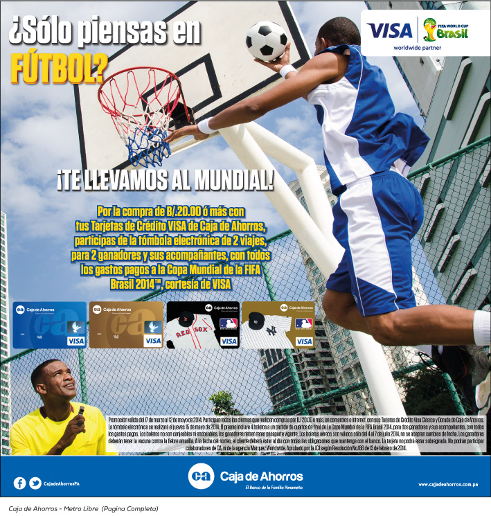 Visa panama caja de ahorros caja FIFA Brasil 2014 banco Brasil Futbol