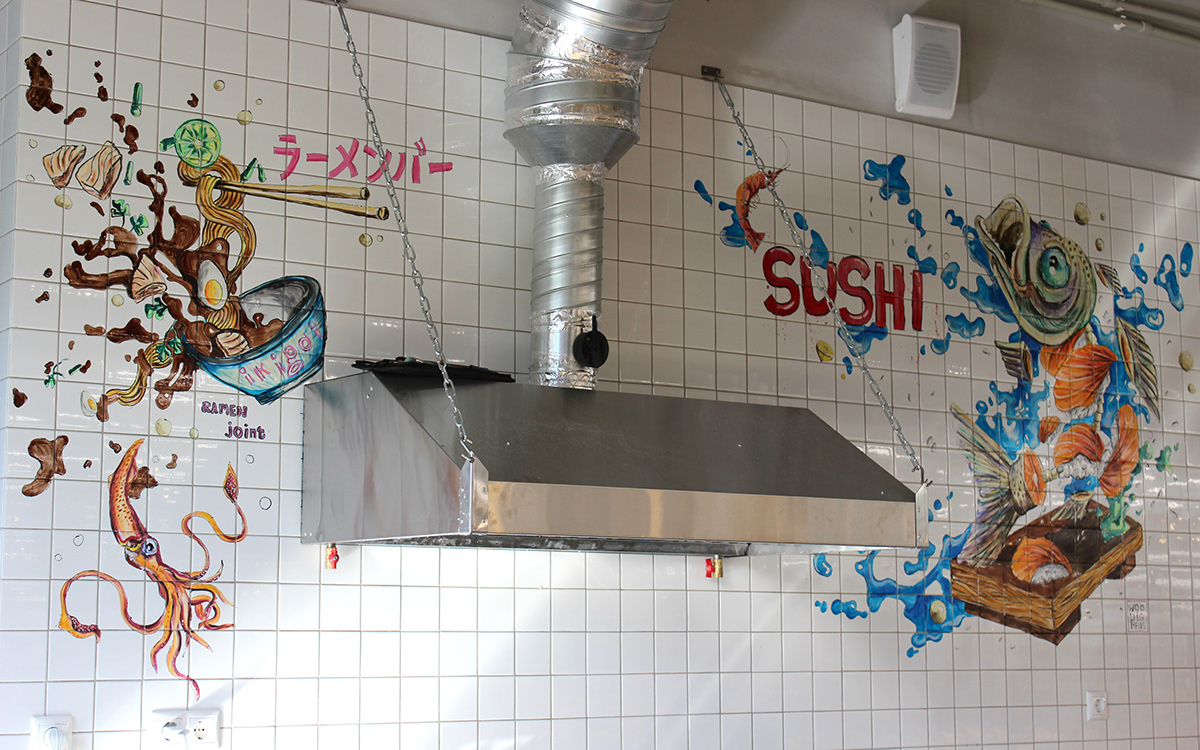 woodigram ikigai Sushi ramen fish octopus tile calamari