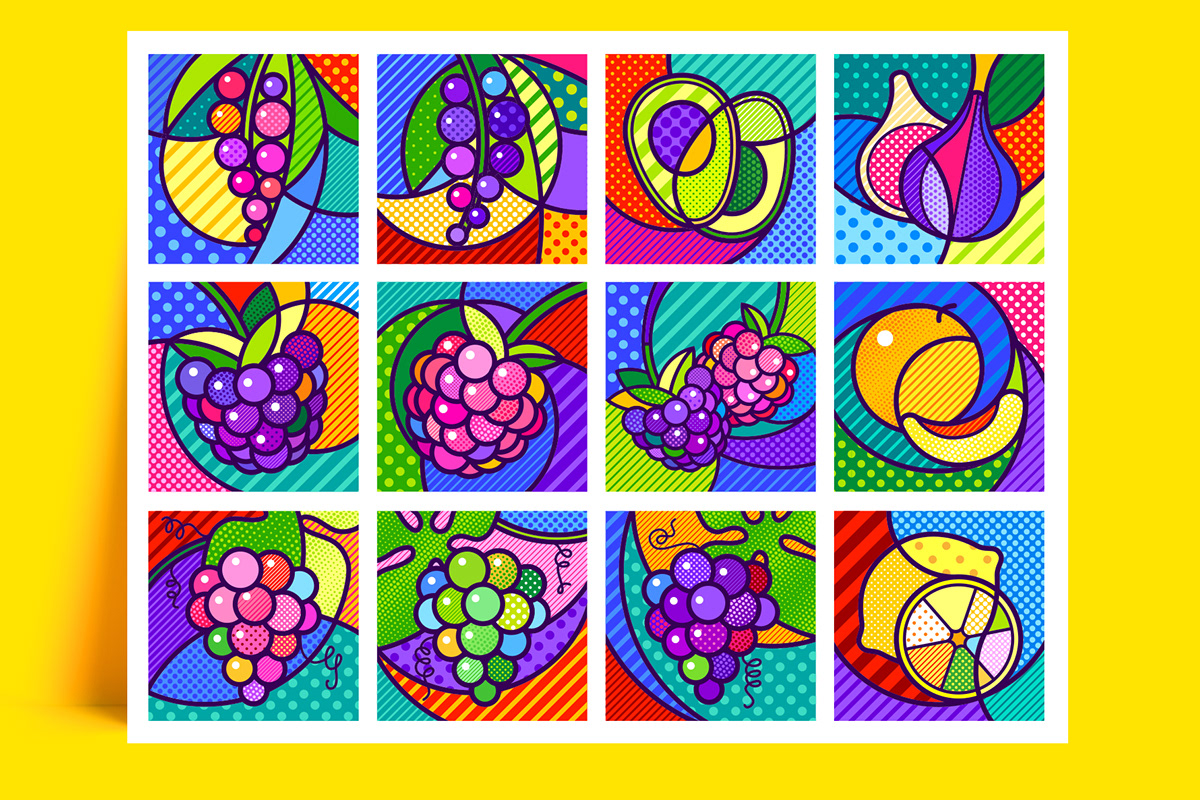 art design fruits ILLUSTRATION  pop Pop Art set vector graphicdesign Illustrator