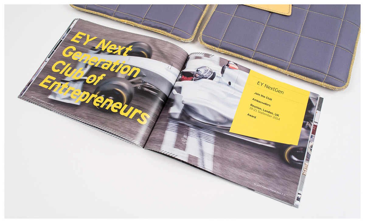 EY Medienmassiv formula one Junior Academy brand identity Ernst & Young graphic design  Layout print