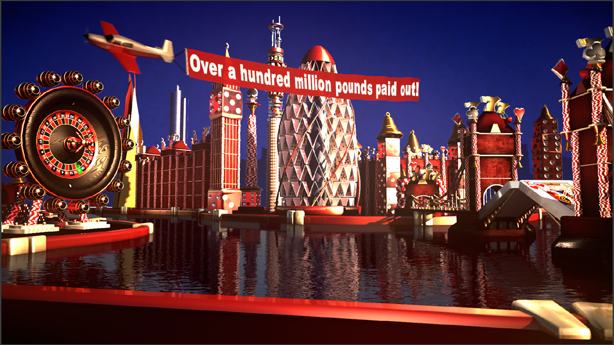 online casino gambling London skyline advert broadcast cinema 4d vray after effects
