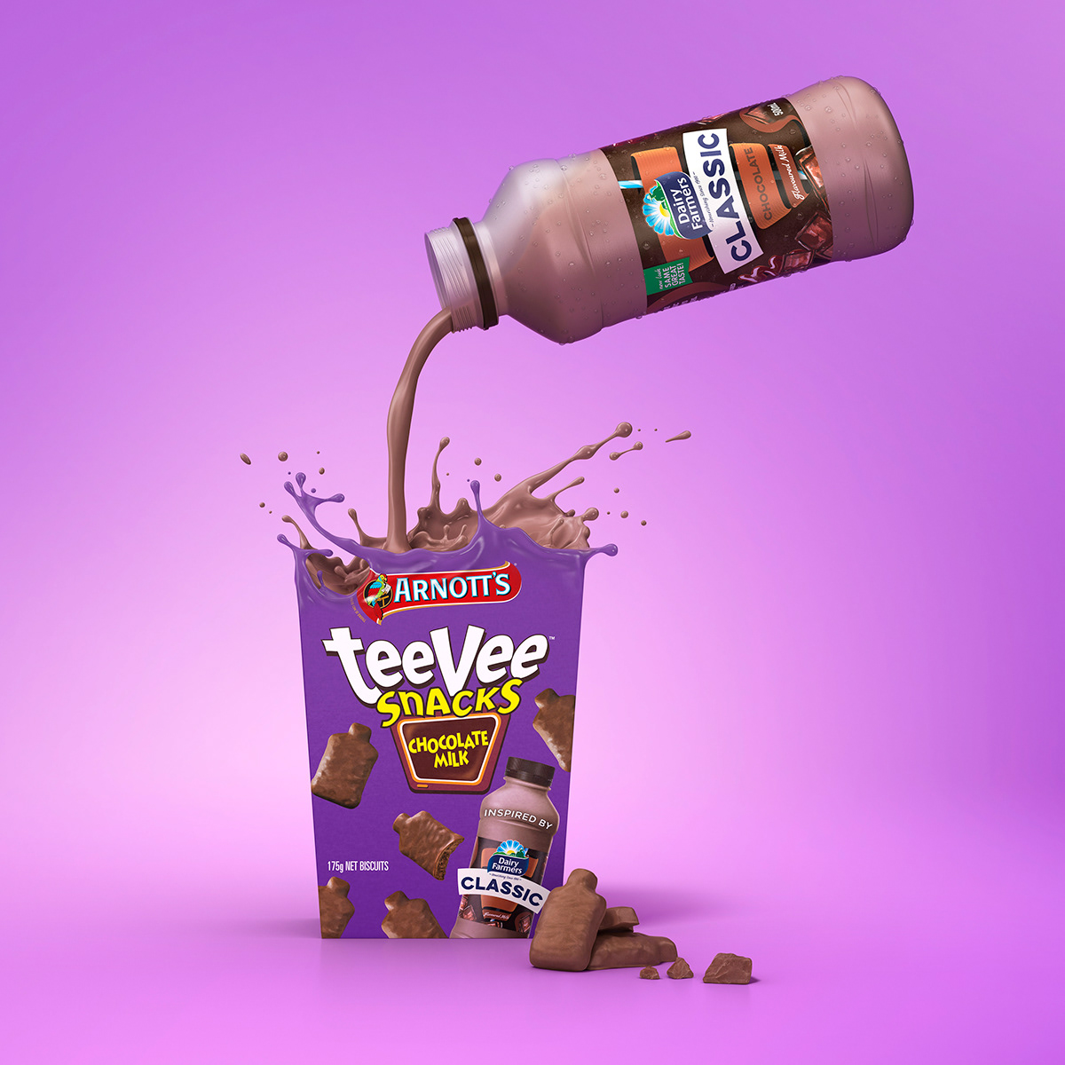 beverage biscuit bottle chocolate Liquid milk modo Packaging splash Tee Vee.