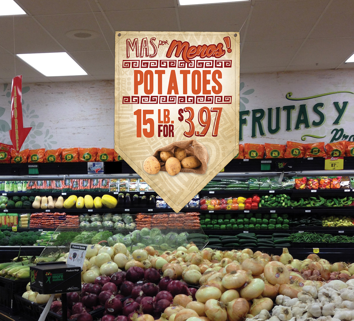store signage in-store shelf talker spanish campaign United Supermarkets Amigos produce design Hispanic Marketing