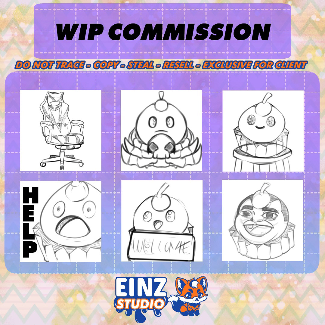 commisions cup cake einzstudio emotes help kewk Twitch Twitch Emotes welcome wip