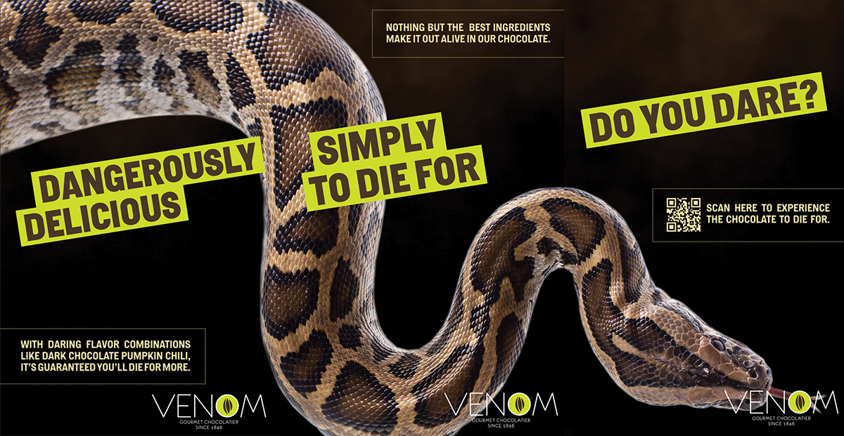 chocolate snakes snake jungle venom fair trade company godiva Lindt green poster subway ad