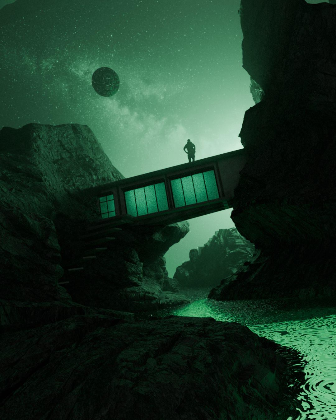 cave rock river Dystopian blender3d architecture 3dvisualization 3DArtist green