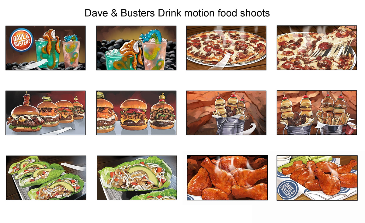 dave and busters storyboard Games arcade Food  Fun Movies Ghostbusters spiderman pirates