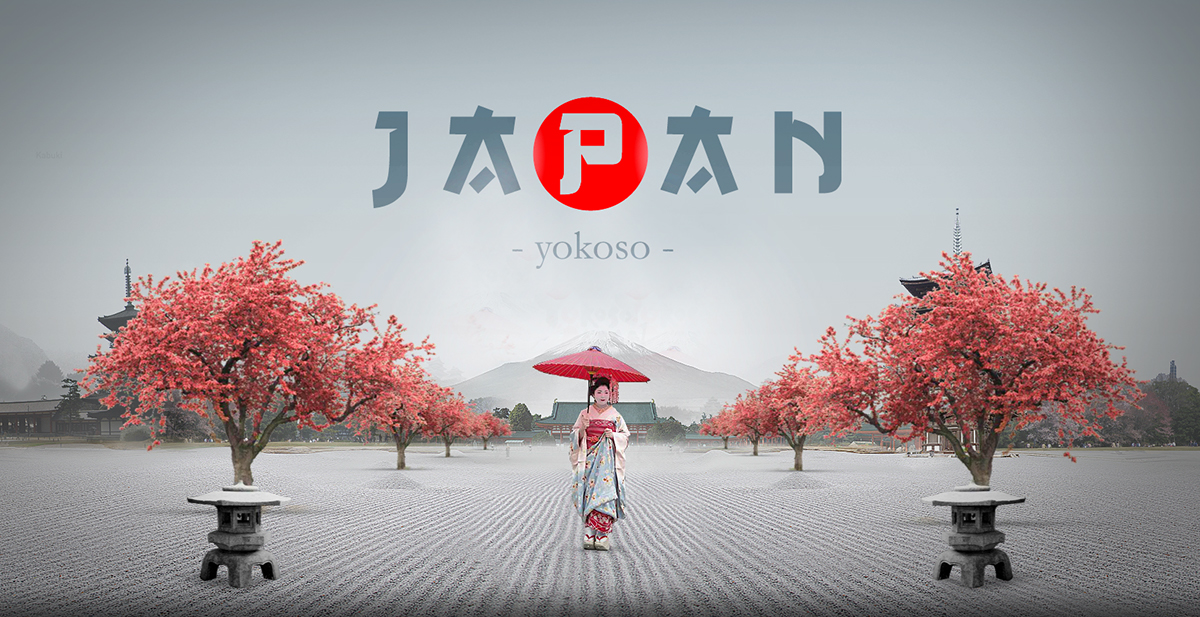 japan yokoso typography   design kimono red sakura typo creative graphic design 