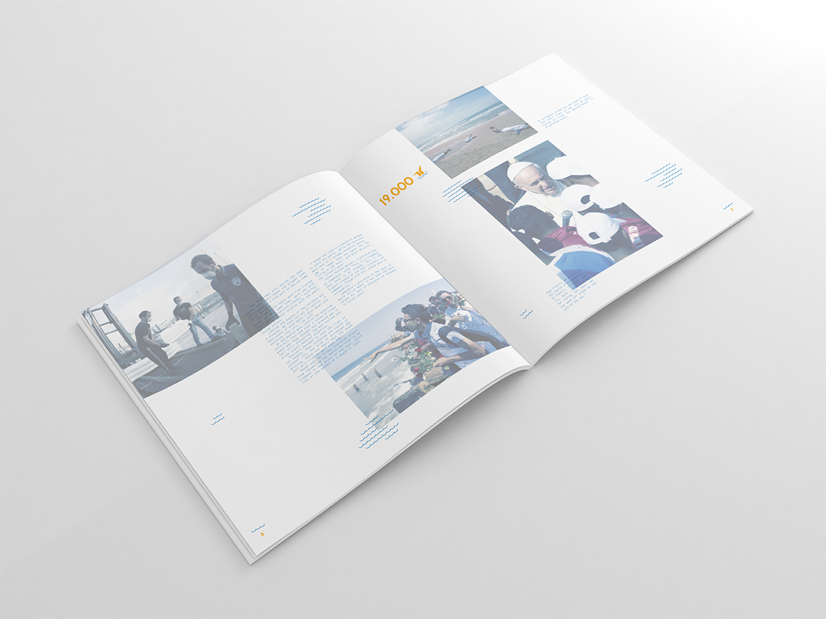 editorial brochure magazine sea CI Rebrand brand design Italy water refugee immigrants simple clean type
