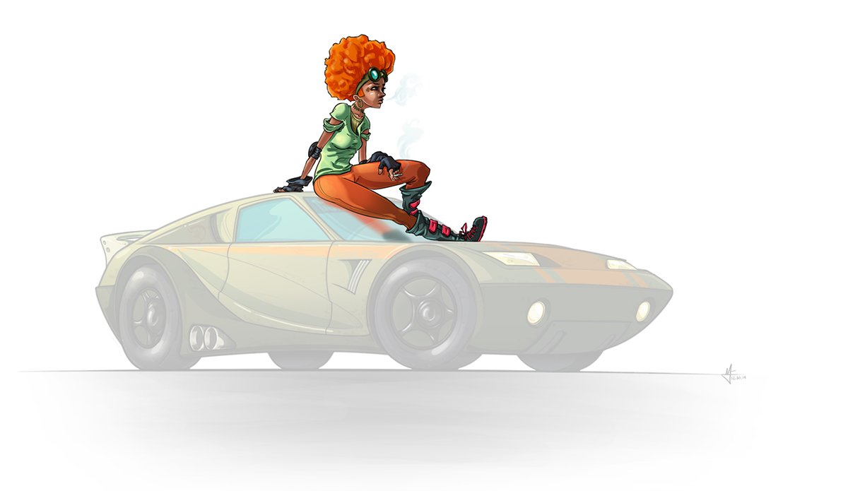 scavengers car Vehicle dessert girl driver afro Datsun Nissan post-apocalyptic apocalyptic sketch doodle
