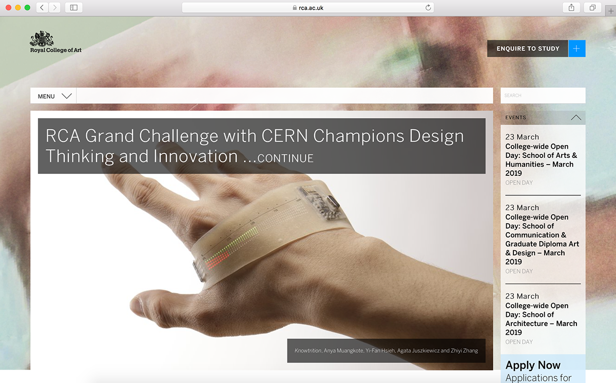 Adobe Portfolio CERN RCA royalcollegeofart knowtrition