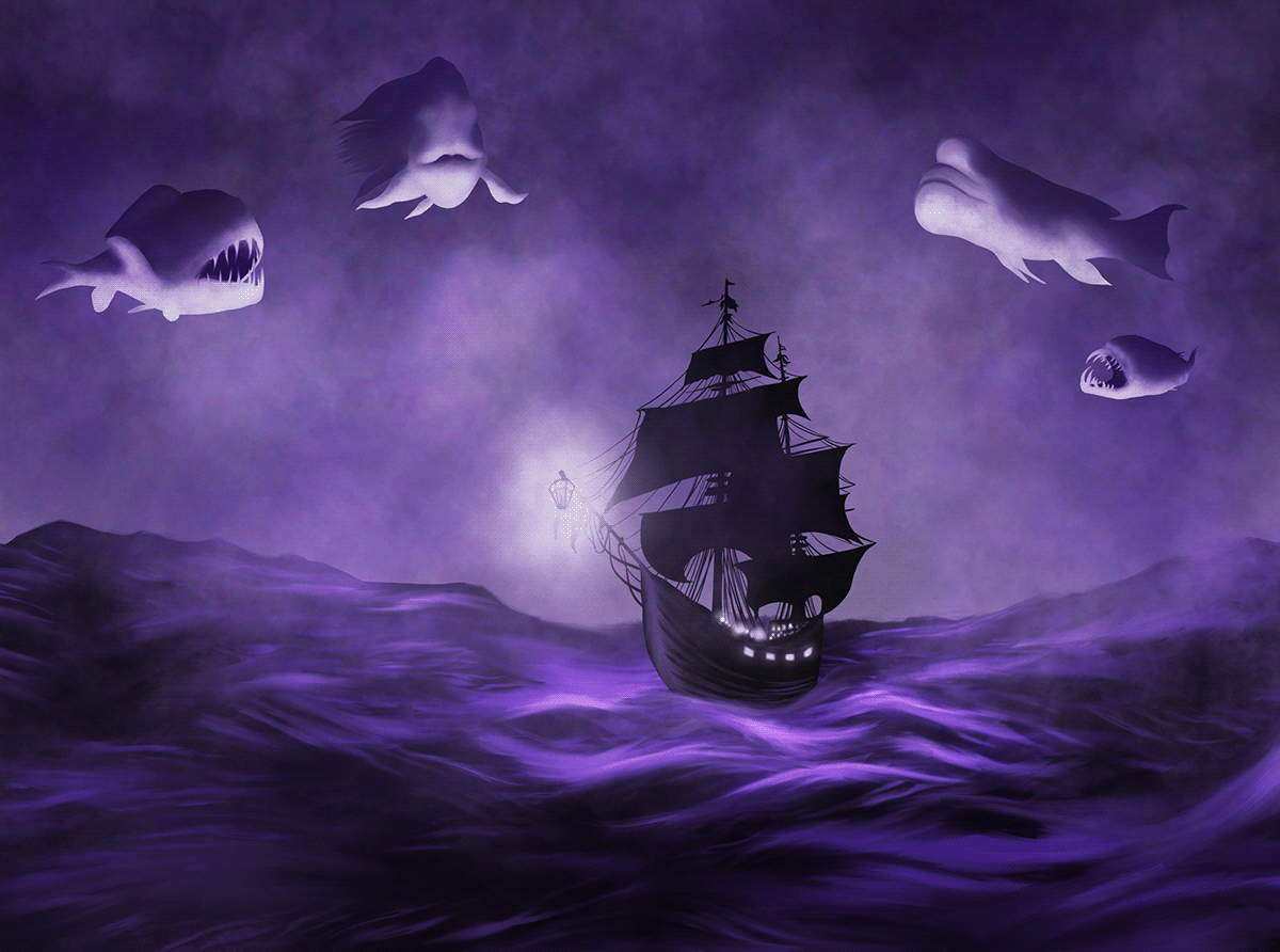 dream fantasy surreal ILLUSTRATION  concept art digital illustration pirate ship sea purple