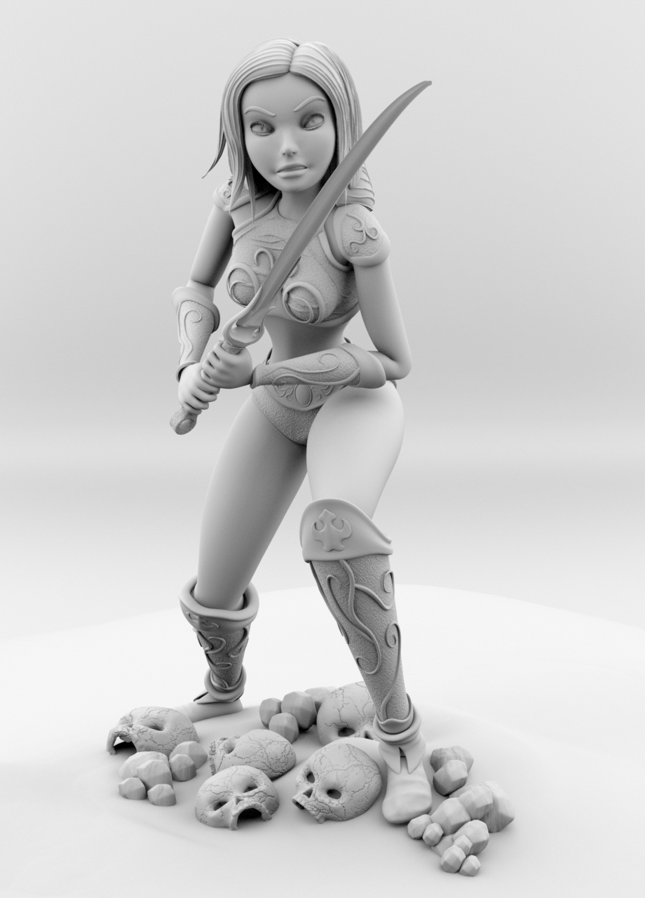 Maya 3D warrior girl Render Composite