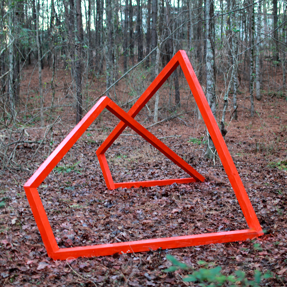 wood art pizza party TMLB sculpture forest installation paint orange natural friends Collaboration pressure quickfire Fun