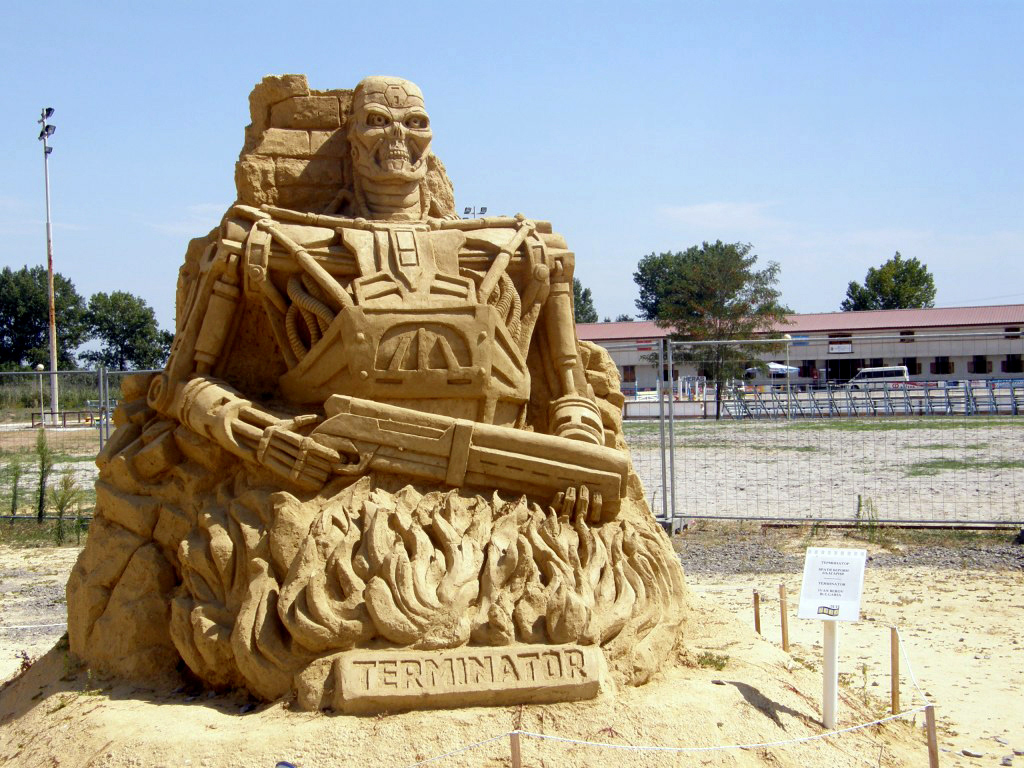 sand  sculpture  terminator  robot figure  Beach  Bulgaria  burgas  festival