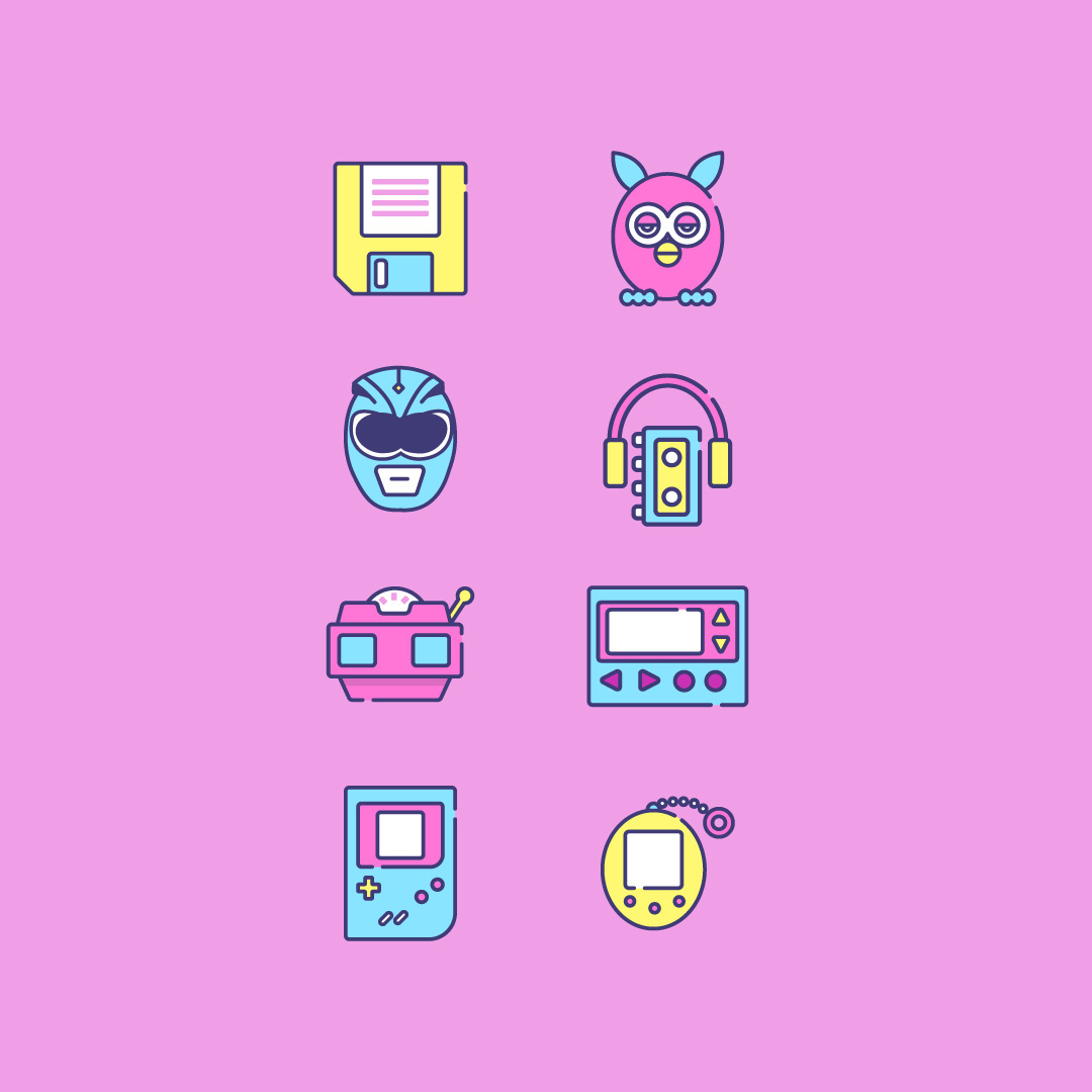 icons 90's oldschool ferbie walkman Power Rangers iconography gameboy Viewmaster