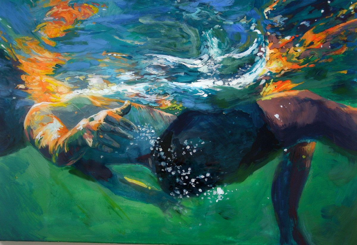 underwater painting scout cuomo swimmers layered painting epoxy resin layered art impressionistic