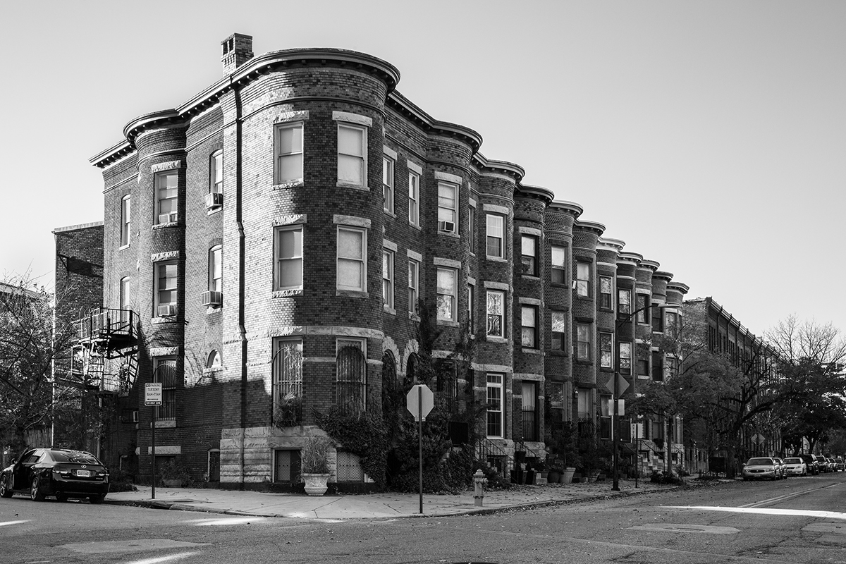 reservoir hill Baltimore usa row house house building neighborhood america black and white Landscape maryland