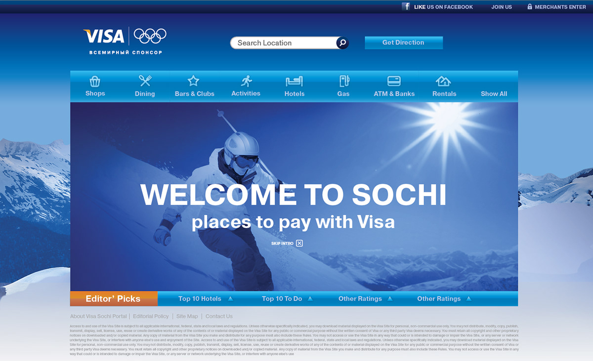 Visa Welcome to Sochi Credit Cards winter olympic games