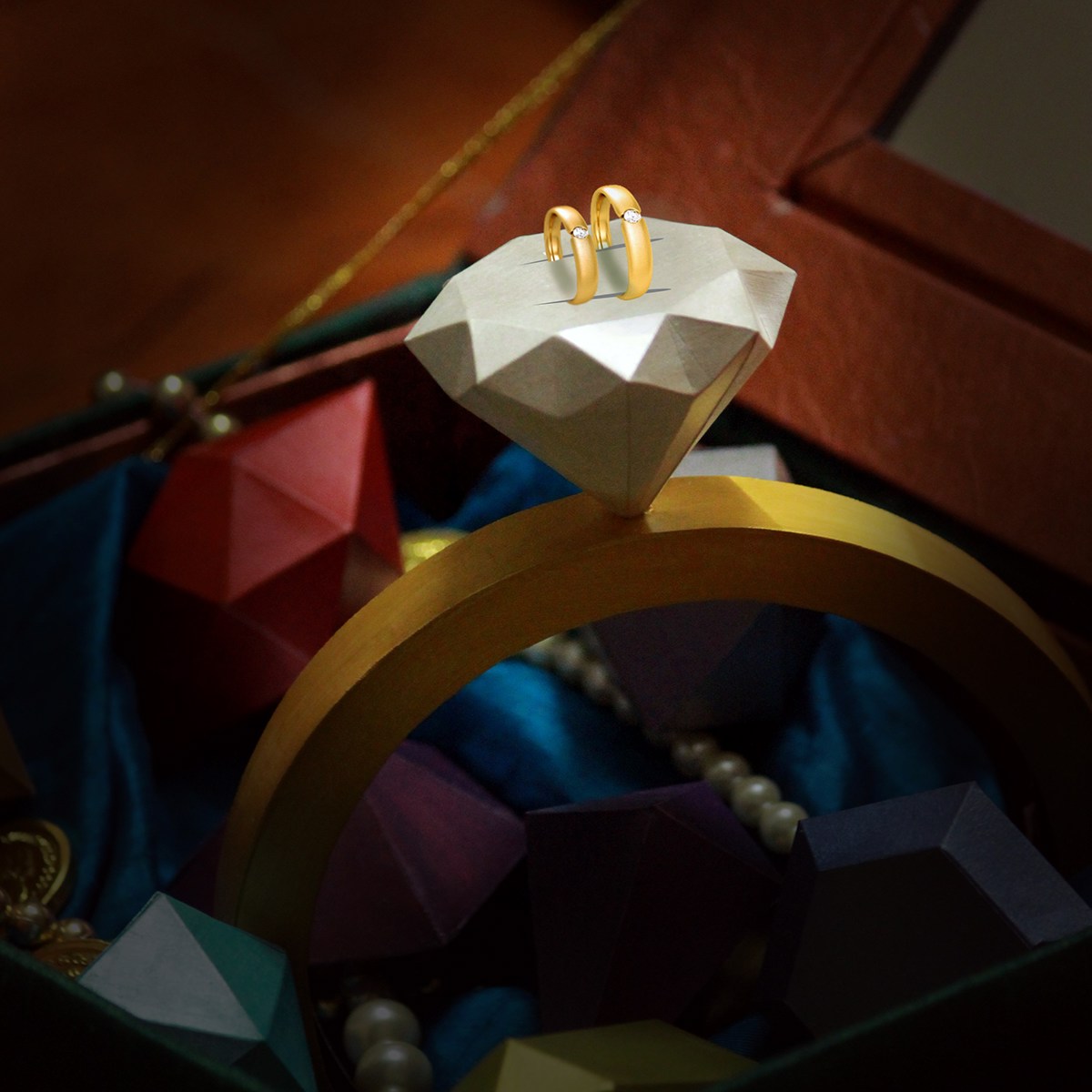 papercraft treasure chest ring holder ceremony engagement diamond  gemstones