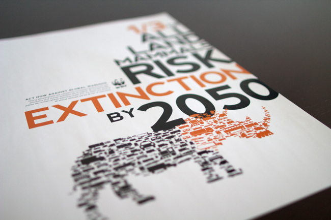 Booklet print graphic animals climate change WWF orange text large text clean vector publication poster fold out fold down brochure pamphlet typographic modern simple simplistic minimal