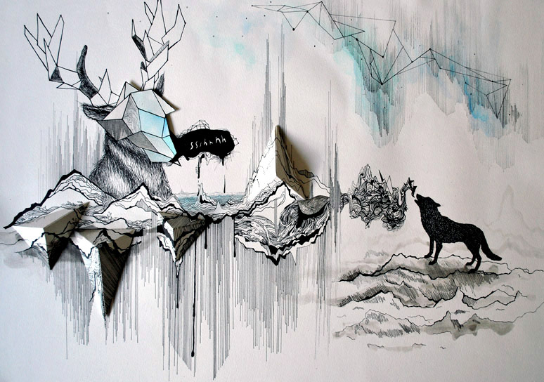 sound  soundwave graphic sound  Deer  Wave  mountains  3d drawing  Noise Northern Lights