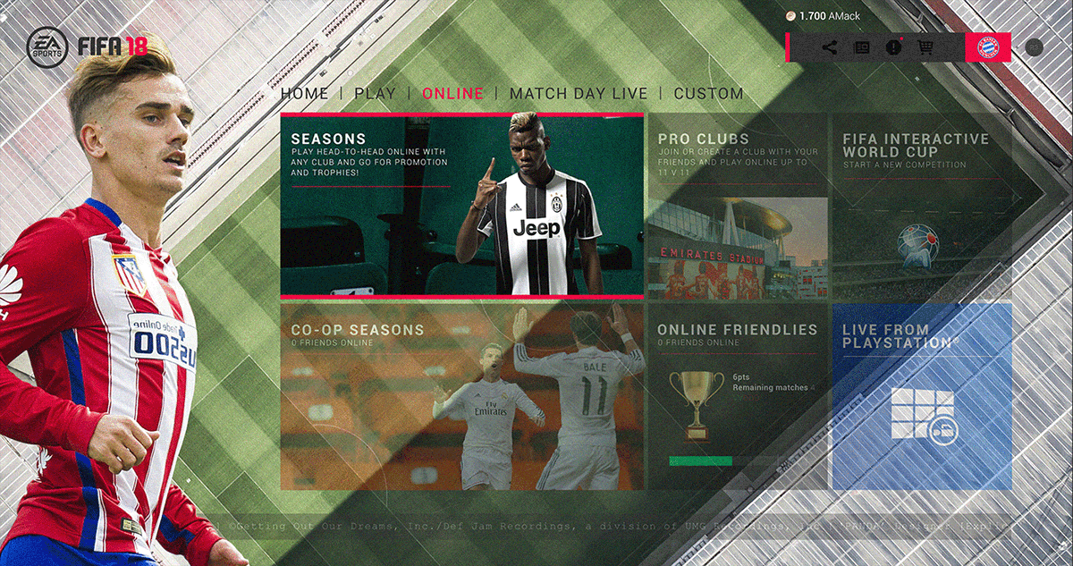 EA sport FIFA Electronic Arts Games Video Games design user interface game design  FIFA Games football soccer griezmann sport