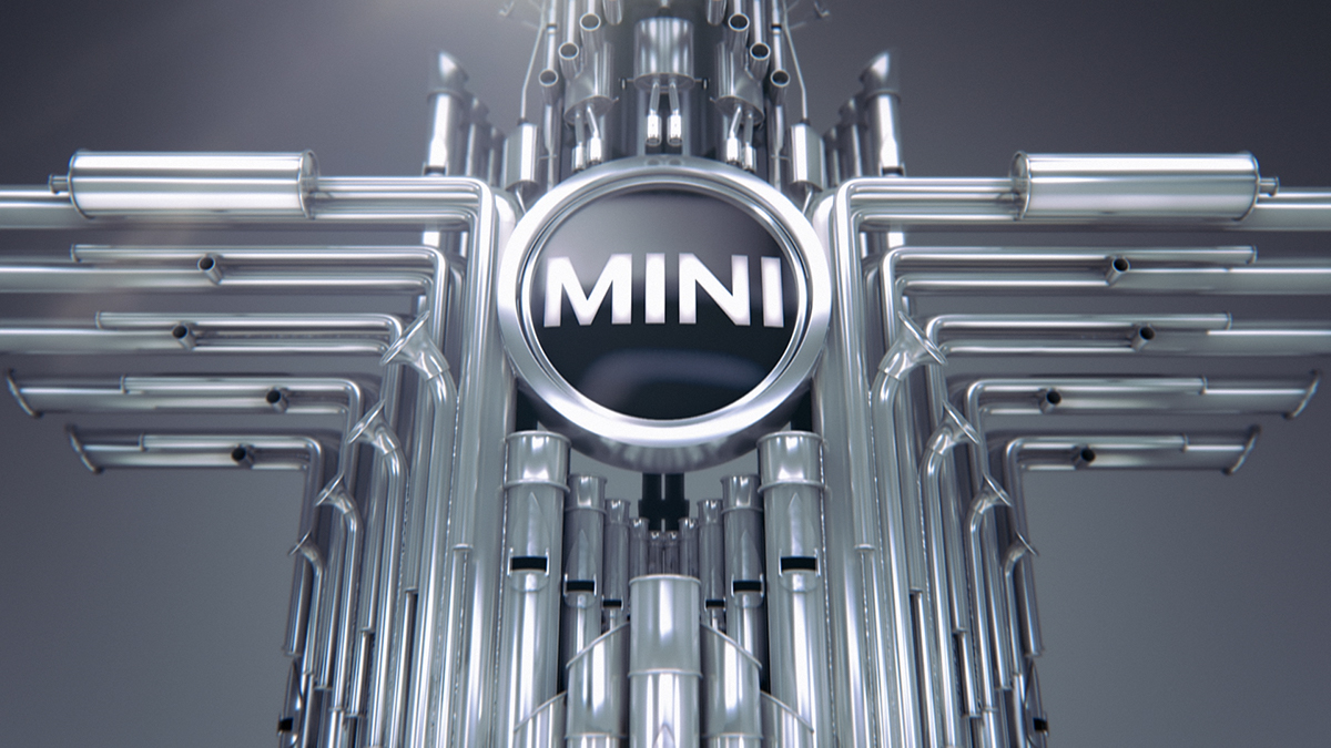 MINI car MINI Next CGI 3D 3d car set design  White family Cannes used car humor