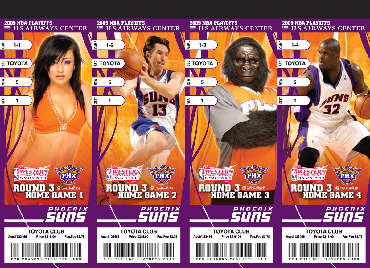 Phoenix Suns Playoff Tickets tickets Playoffs NBA steve nash Shaq The Gorilla Mascot dancers Suns Dancers