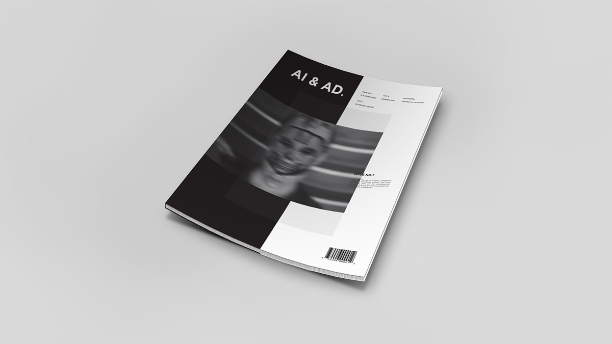 artificial intelligence Dissertation AI & AD magazine Layout graphics monochrome minimal robotics future of advertising