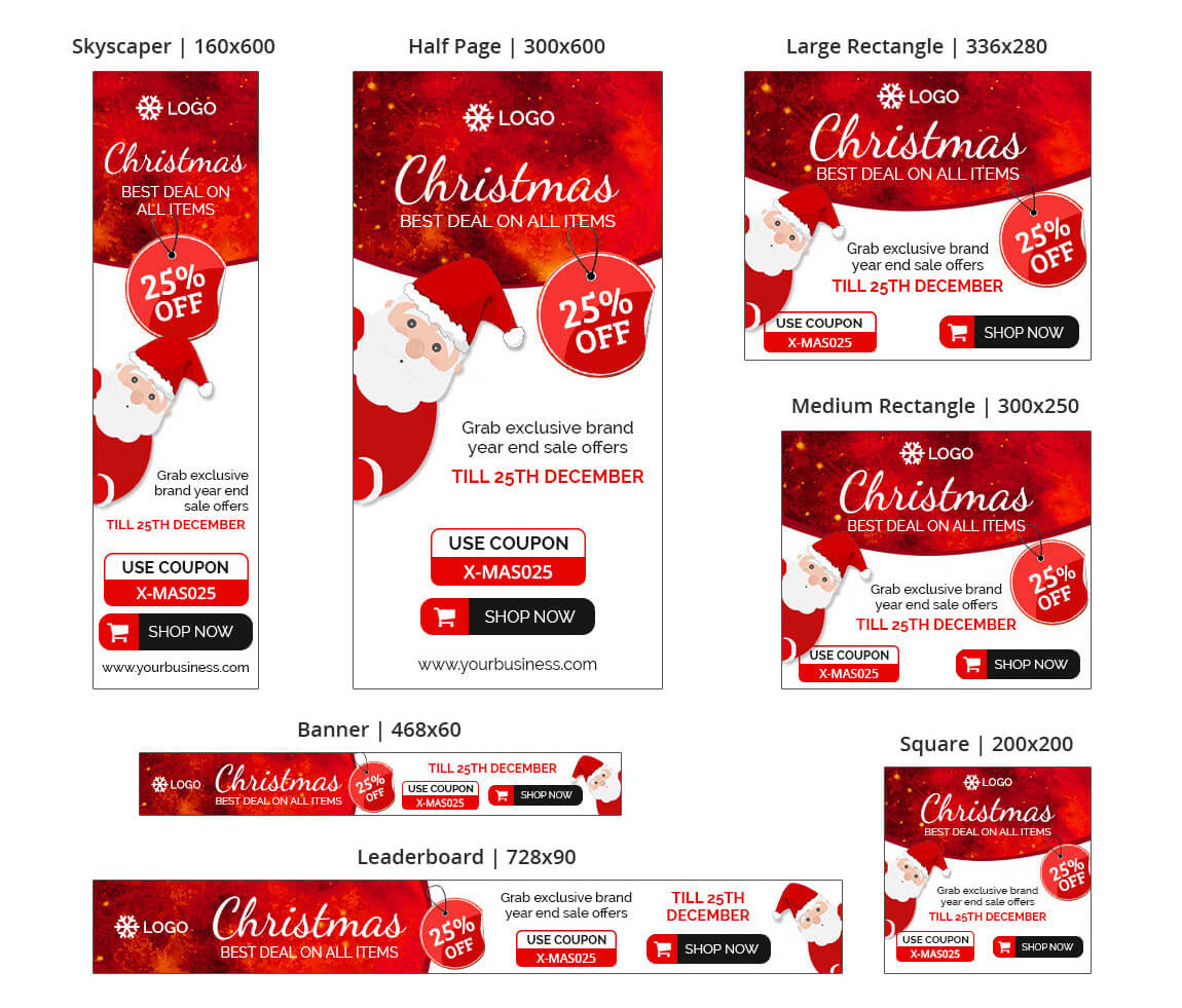 Christmas x-mas Big Sale  december sale season end google ads animated HTML5 Banner Christmas Sale discount