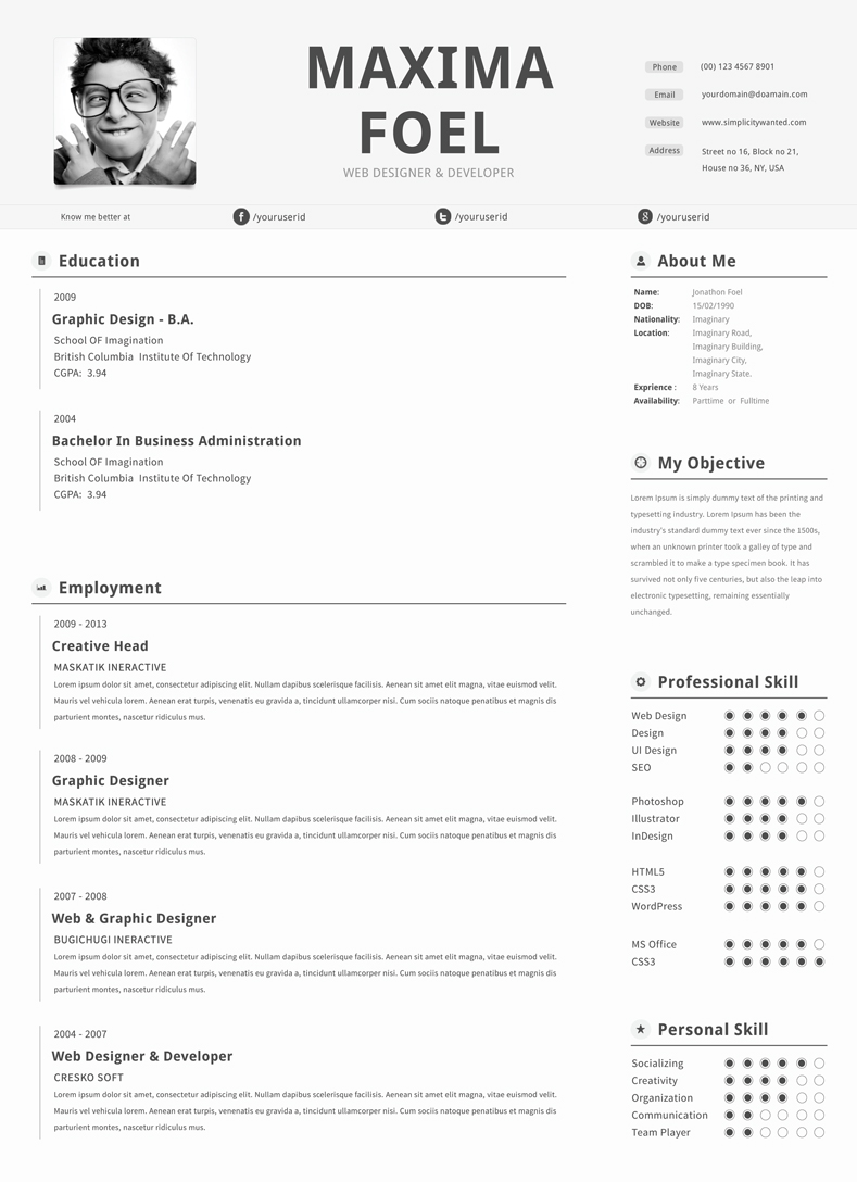 single page resume template on behance