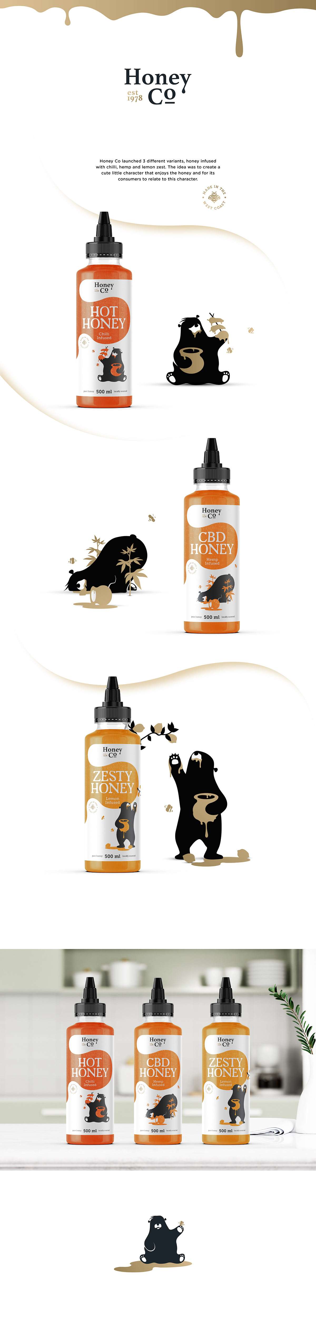 bear branding  Character design  cute design honey ILLUSTRATION  infused Logo Design Packaging