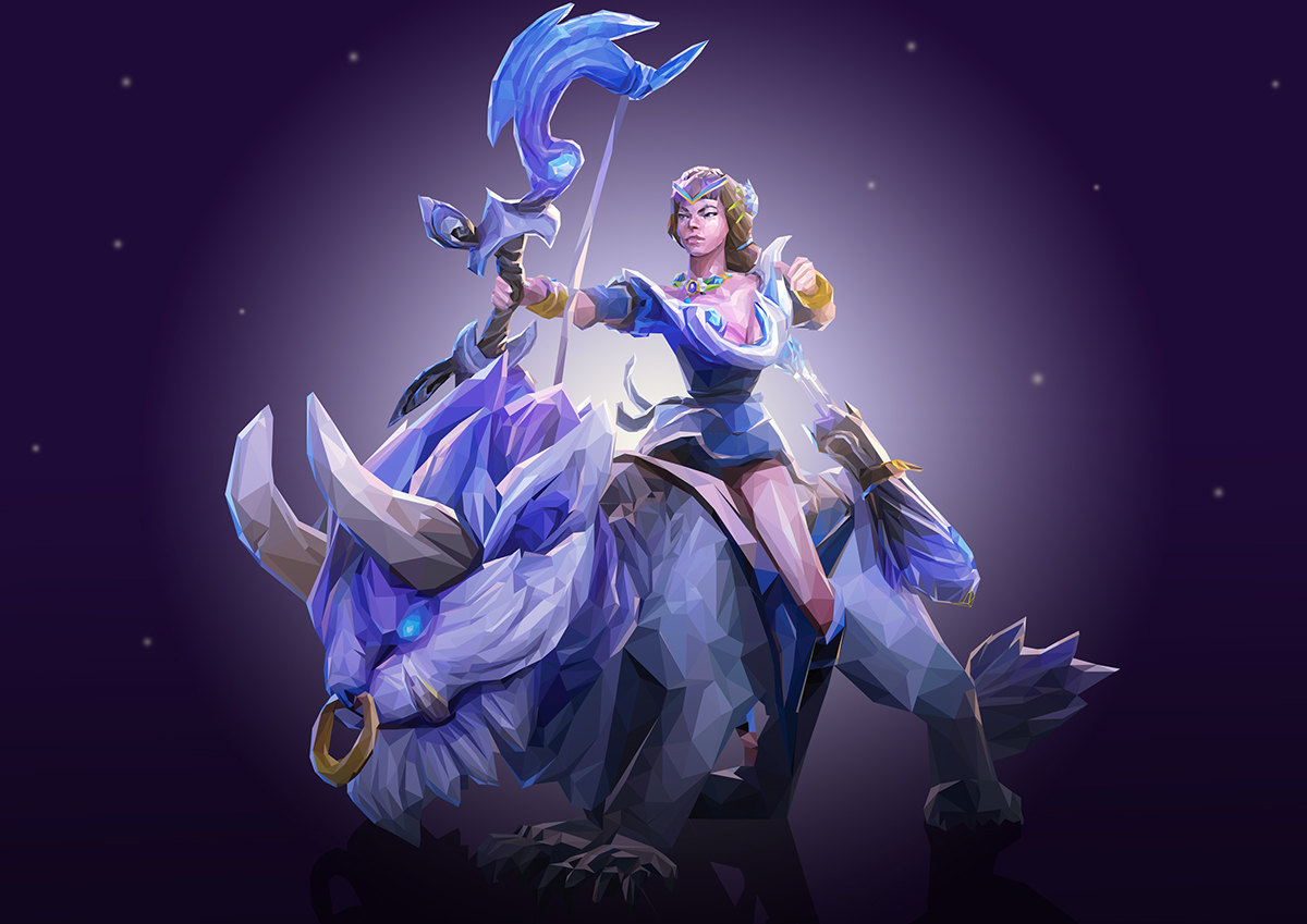 ivern beast moon Low Poly queen lion tiger arrow stars lines triangle War DOTA poster portraits