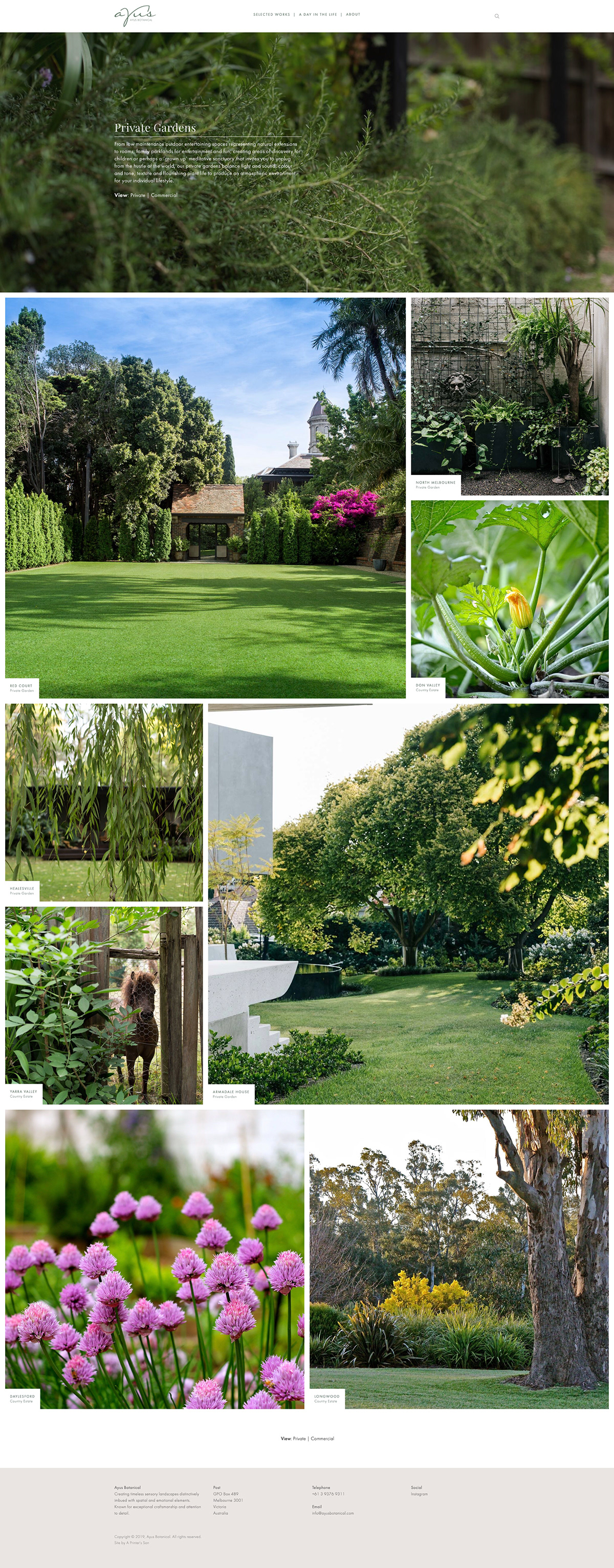 Ayus Botanical Landscape Design garden design squarespace Website grid based The Printer's Son