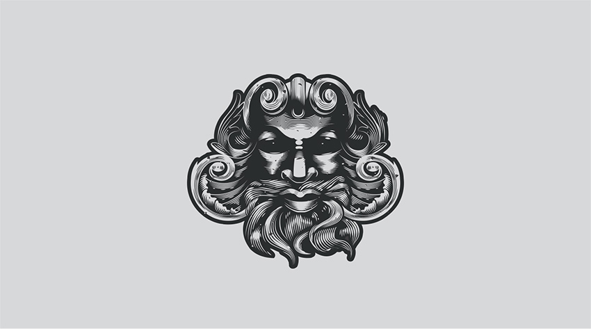 logo metalic gold face Green man lettering black photoshop engraving Illustrator