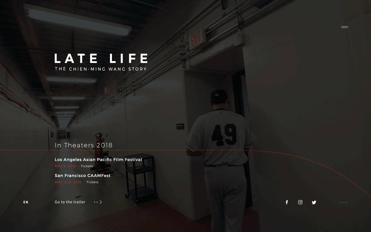 Website Web Design  ux UI art direction  visual identity late life Chien ming wang documentary film baseball movie