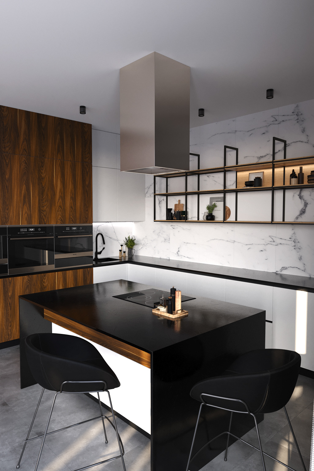 visualization kitchen design kitchendesign furniture design  FURNISHING Render archviz 3D kitchen interior wooden fronts