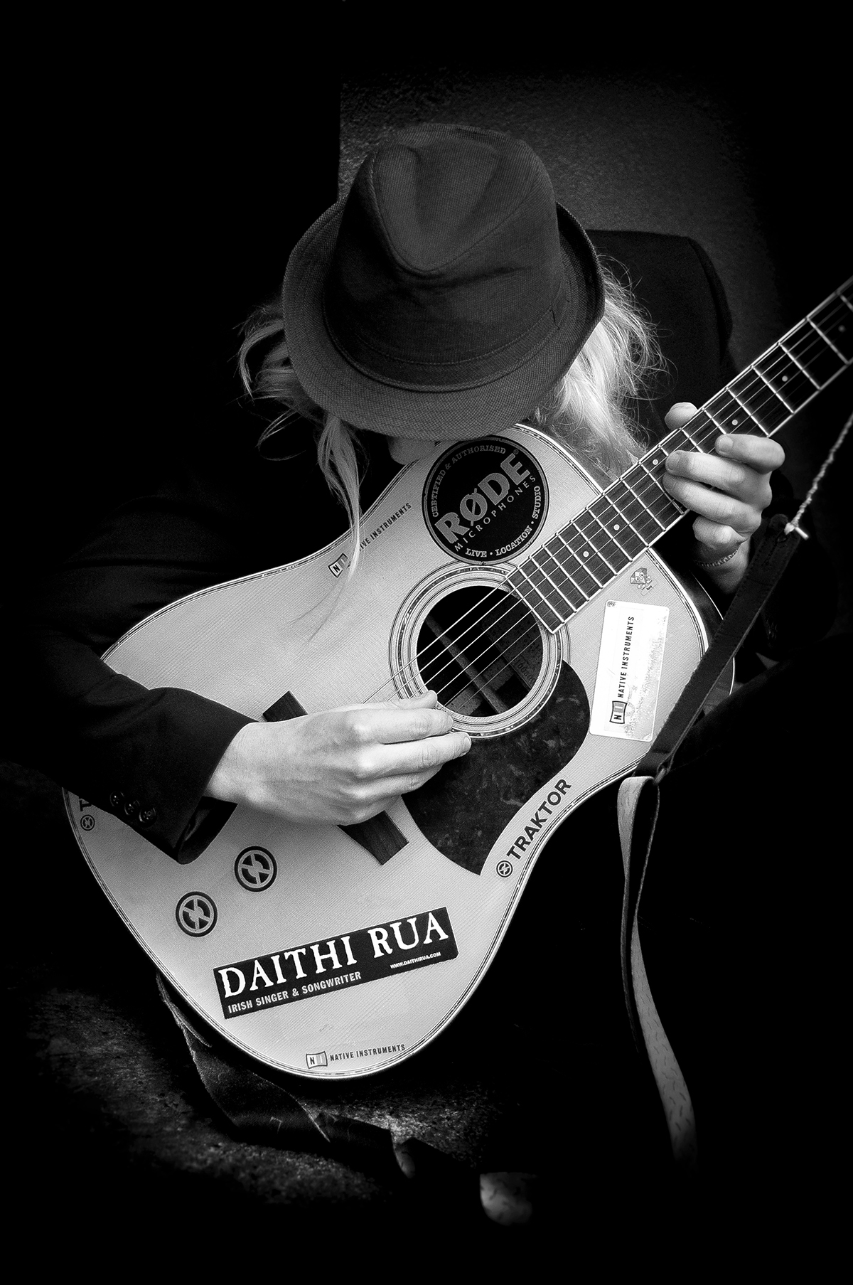 dublin Ireland irish musician busker guitar templebar black and white portrait street photography Urban city rock playing monochrome