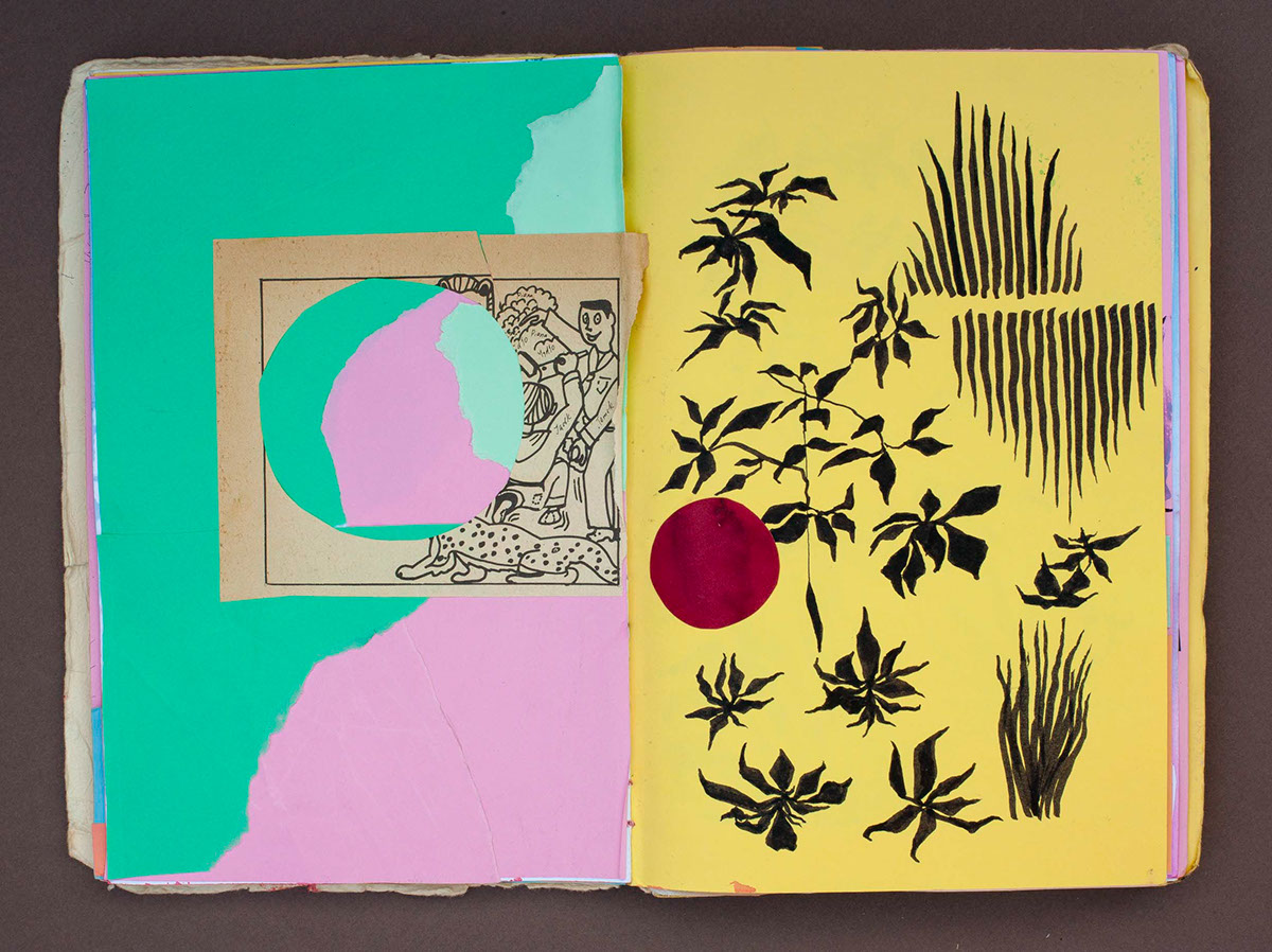 collage book Drawing  pink yellow green pattern red plants summer
