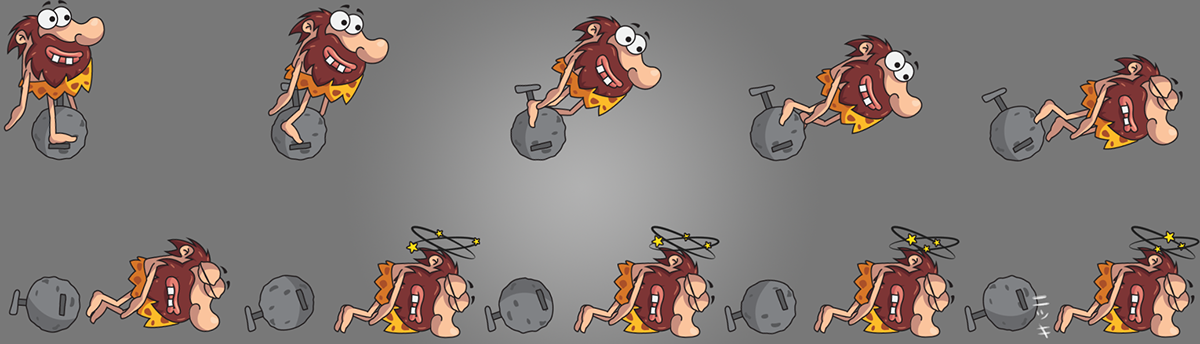 caveman unicycle gamedev KnobApps mobile game animations