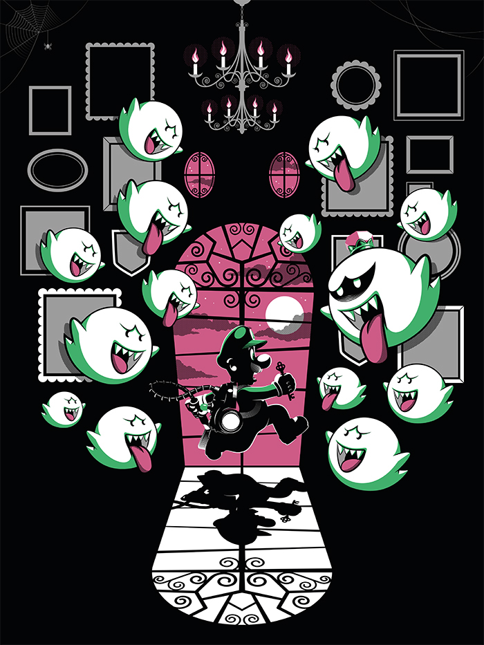 luigi mansion mario Luigi Nintendo screen print video game ghost bottleneck gallery
