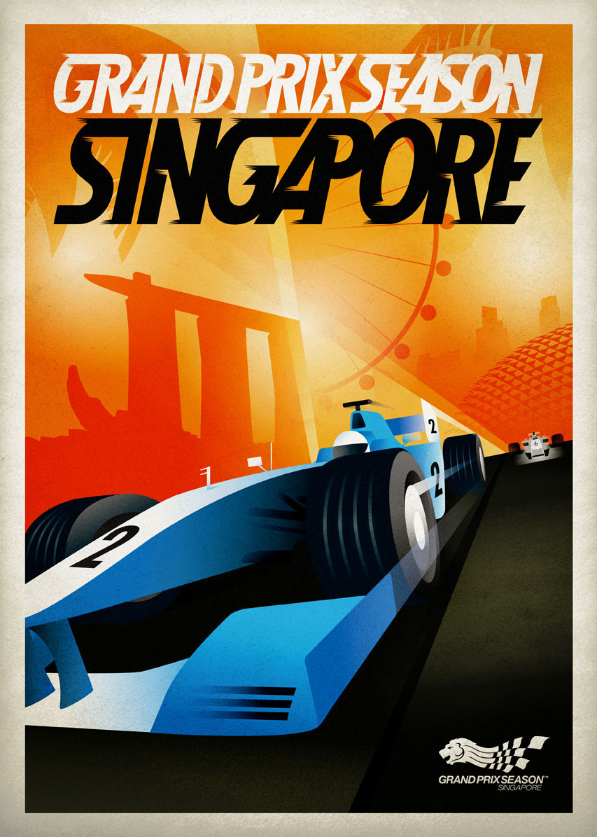 f1 singapore vintage poster formula one GRAND PRIX Racing Cars