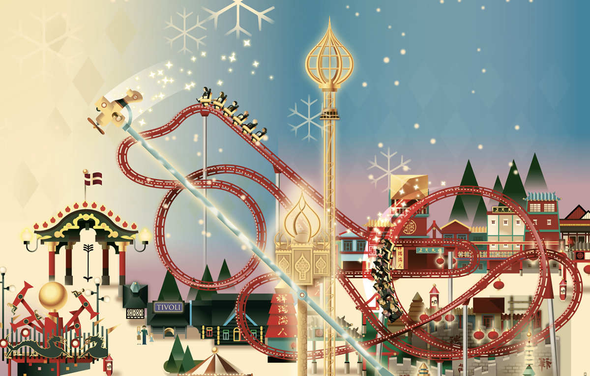 Adobe Portfolio park map  tivoli  christmas  adventure copenhagen ILLUSTRATION  Illustrator madsberg vector