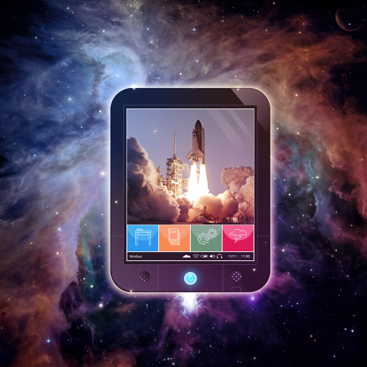 tablet mock-up promo space rocket ship