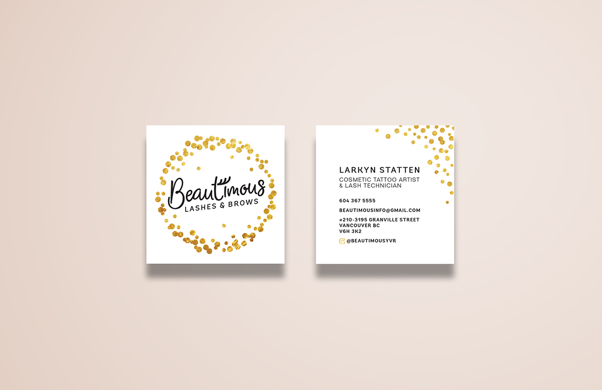 brand identity graphic design  Logo Design feminine logo Gold foil printing Business card design postcard design