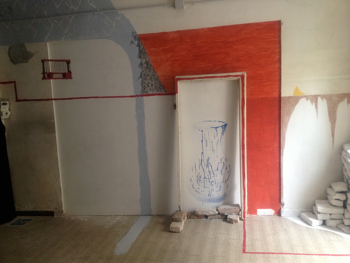 wall Interior art Drawing  painting   installation PIAZZA BARBACAN